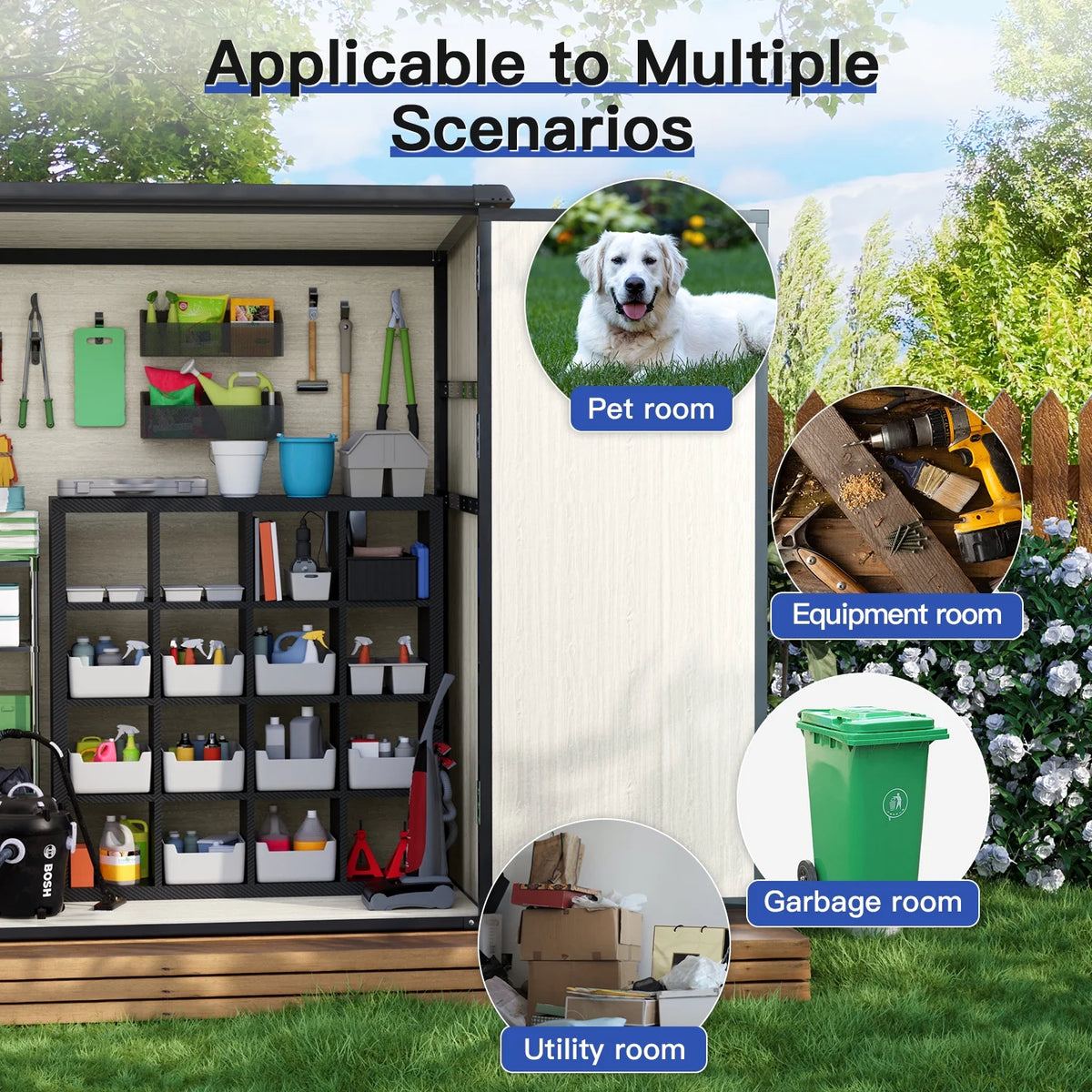 Sunmthink 5.0' X 3.1' Resin Outdoor Shed with Base Frame, Plastic Shed with Lockable Door, for Garden, Ptaio, Backyard, Gray