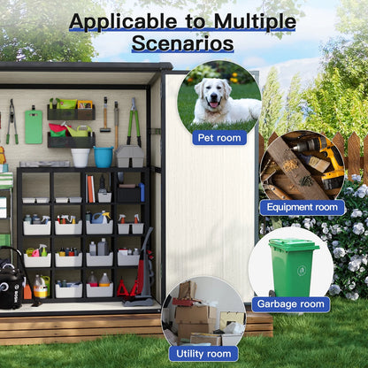 Sunmthink 5.0' X 3.1' Resin Outdoor Shed with Base Frame, Plastic Shed with Lockable Door, for Garden, Ptaio, Backyard, Gray