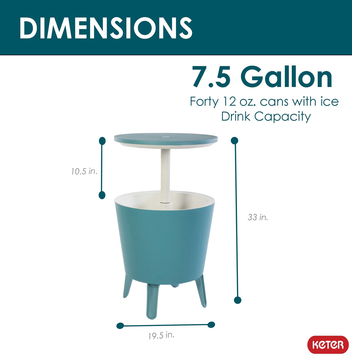 Keter Pacific 7.5 Gallon Cool Bar 2 in 1 Weather Resistant Side Table and Bar Durable Resin Outdoor Patio Beverage Cooler Table, Rattan Look Brown