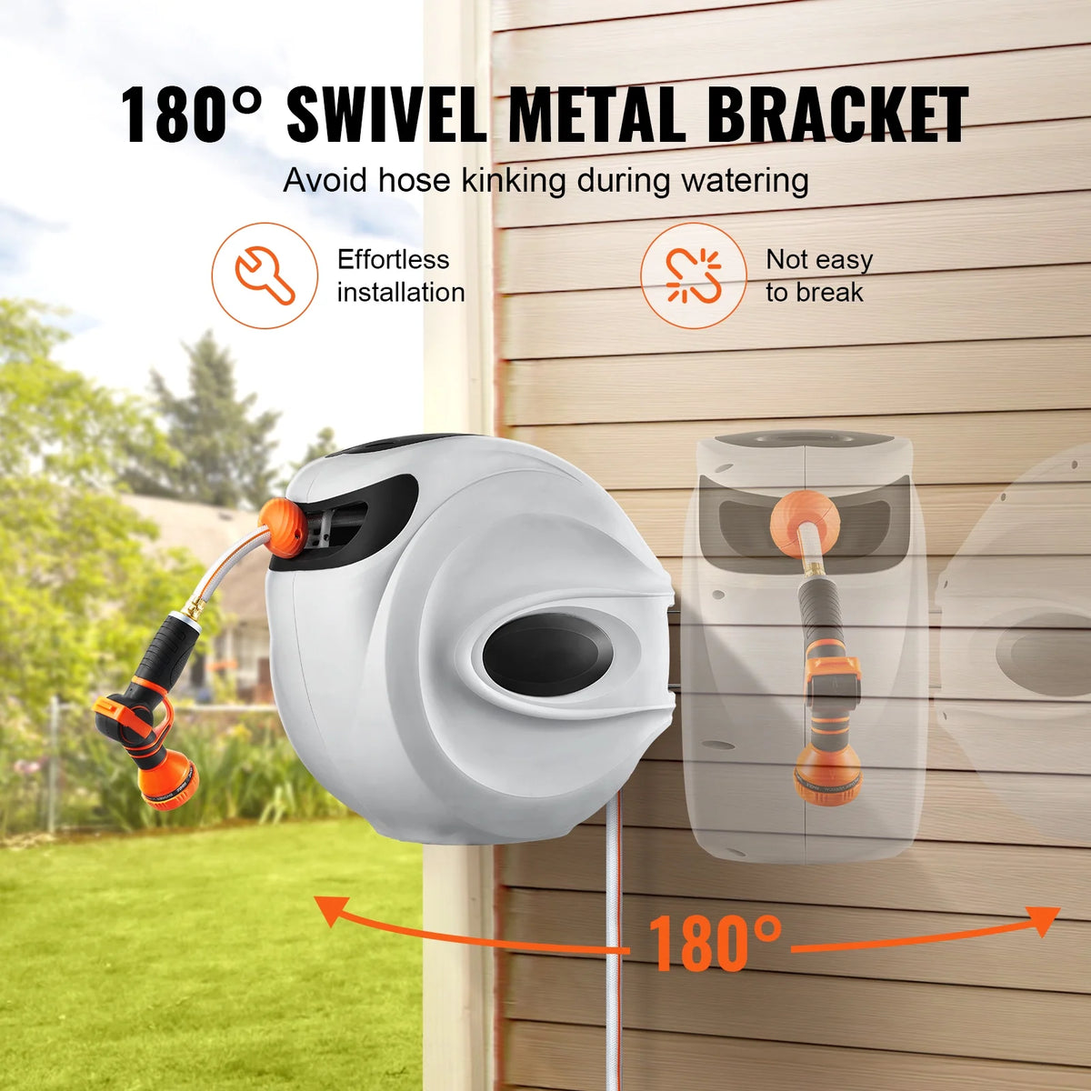 KFFKFF Retractable Hose Reel Water Hose Reel 130'x1/2" 180�� Swivel Wall Mount