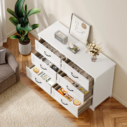 6 Drawer White Dresser,Lofka Modern Wood Double Chest, Versatile Dressers for Bedroom Office Living Room