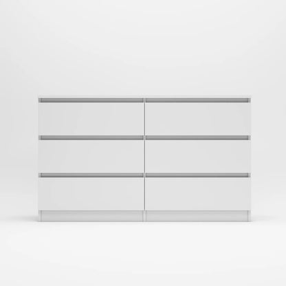 Kadyn White Chest of Drawer, 6 Double Drawer Dresser for Bedroom, Modern Storage Cabinet for Living Room, Dresser