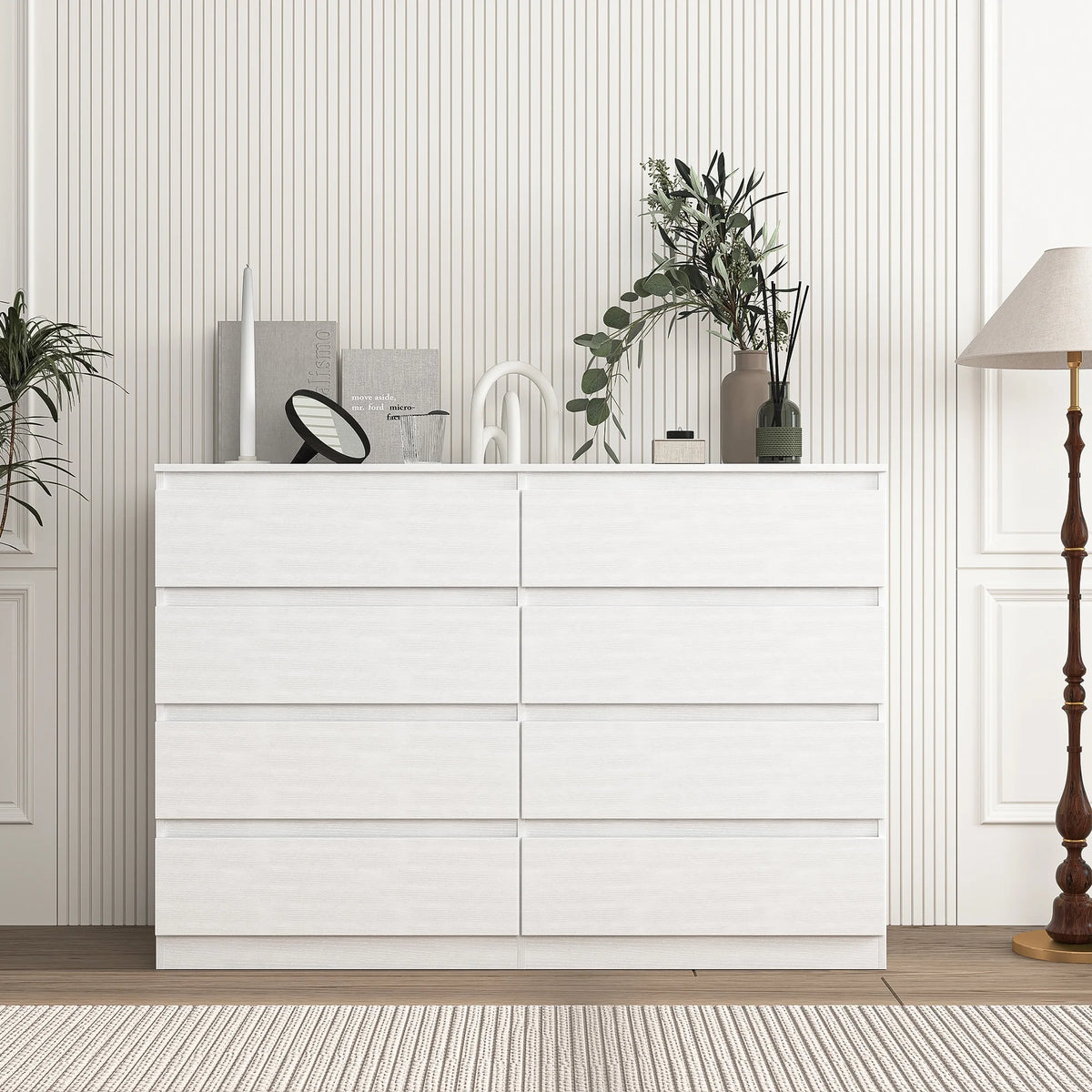 Kadyn White Chest of Drawer, 6 Double Drawer Dresser for Bedroom, Modern Storage Cabinet for Living Room, Dresser