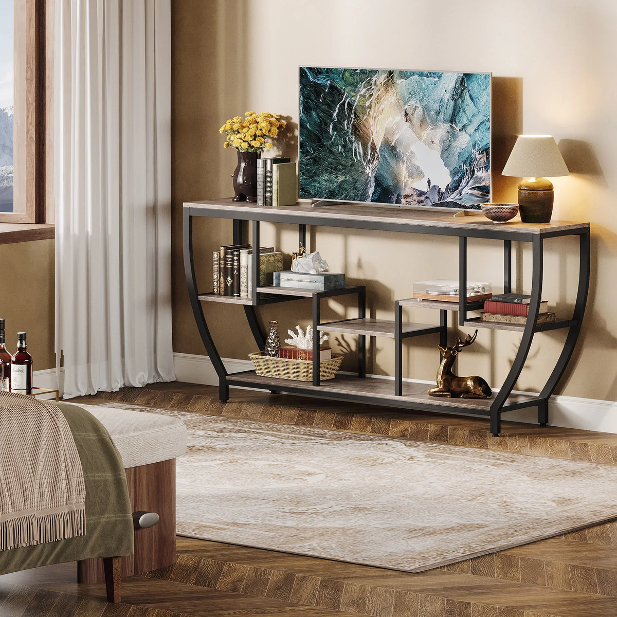 Tribesigns 70.9 Inch Entertainment Center with Storage Shelves, 70.9 Inch TV Stand for Television up to 80 Inches, Wood TV Media Console Table Unit for Living Room, Bedroom,Gray