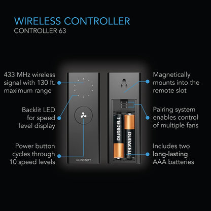 AC Infinity 10-Speed Wireless Remote EC-Motor High-Velocity Wall Mount Floor Fan