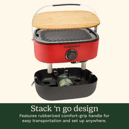 Cuisinart Venture? Portable Gas Grill, Small Camping Grill with Cutting Board and Handle