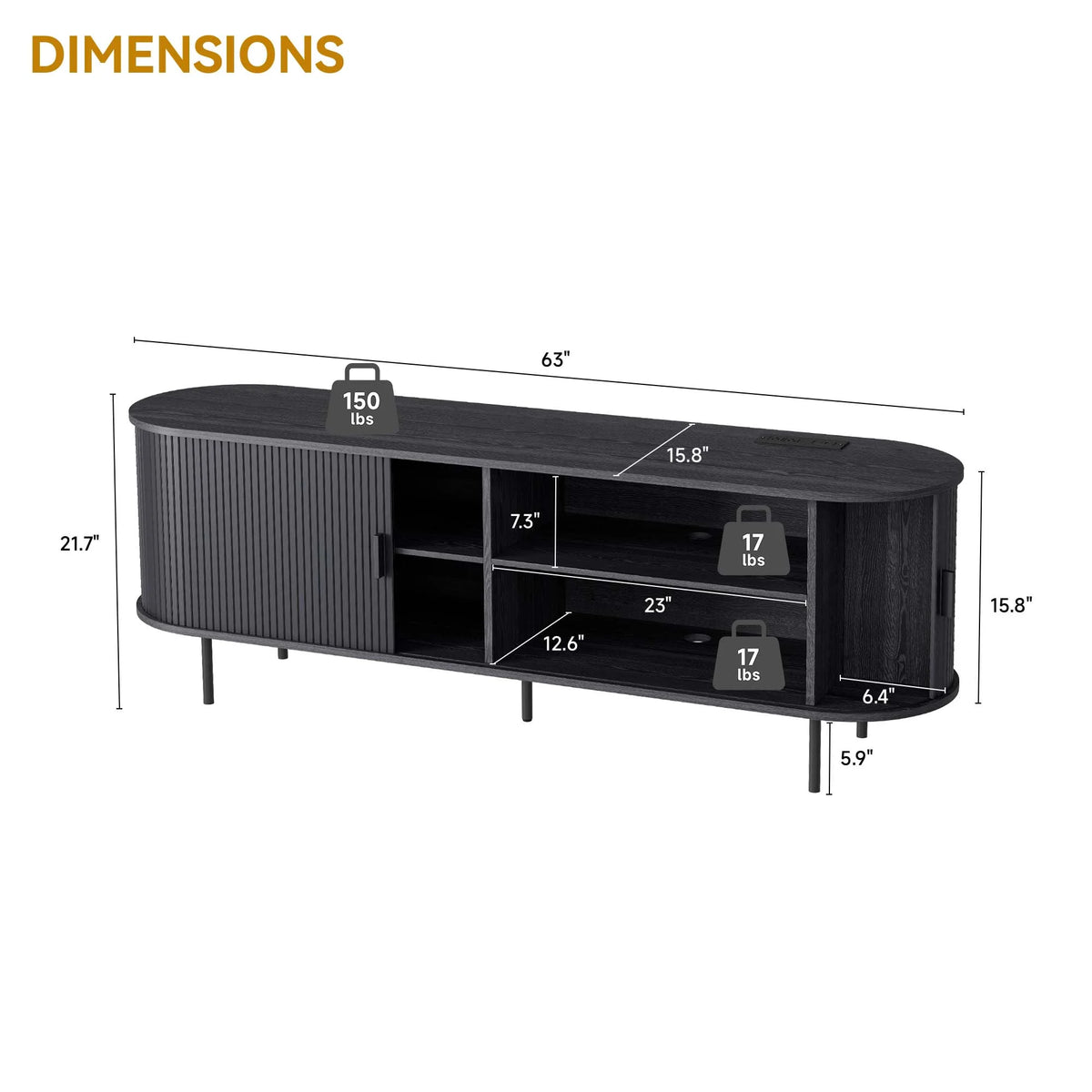 MARNUR 63" TV Stand for 70" TV, Wood Entertainment Center with Storage and Shelves, 2 Sliding Tambour Doors, Mid-Century Modern, Walnut