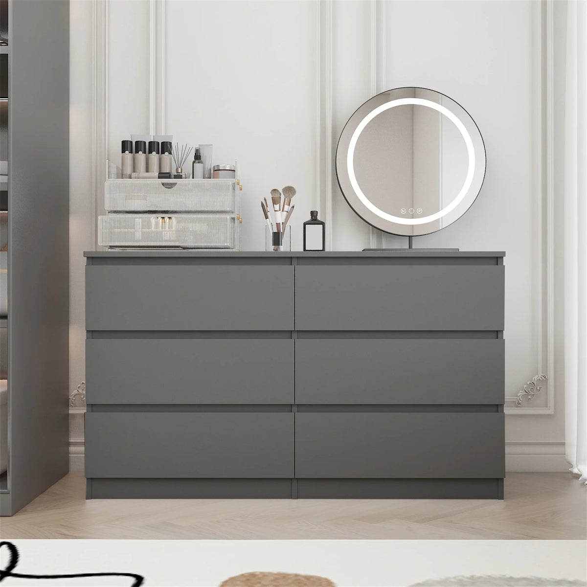 Kadyn White Chest of Drawer, 6 Double Drawer Dresser for Bedroom, Modern Storage Cabinet for Living Room, Dresser