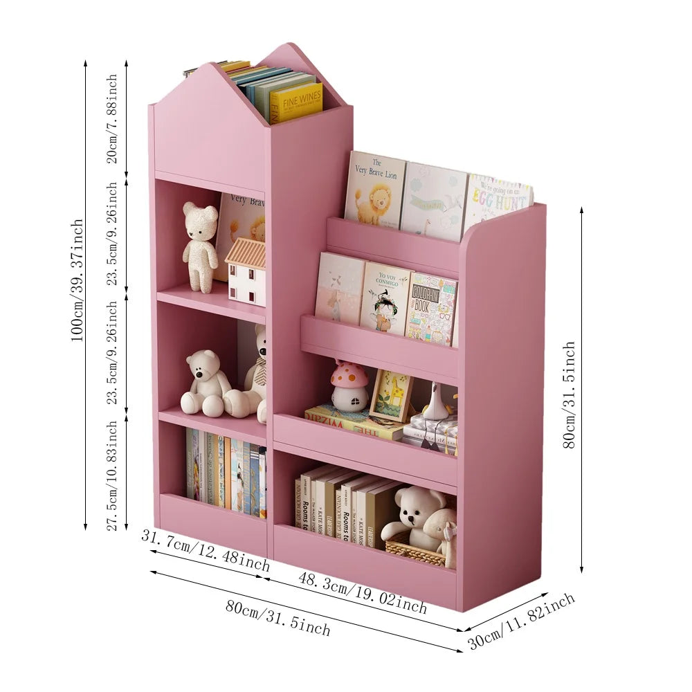 PORKISS Bookshelf for Kids, Wood Kids Bookcase with Toy Storage Organizer, Freestanding Book Shelf with 6 Compartments and 2 Baskets Bins for Kids Bedroom, Nursery, Playroom, Natural