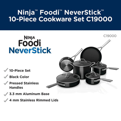 Ninja C19000 Foodi NeverStick 10-Piece Cookware Set, Black