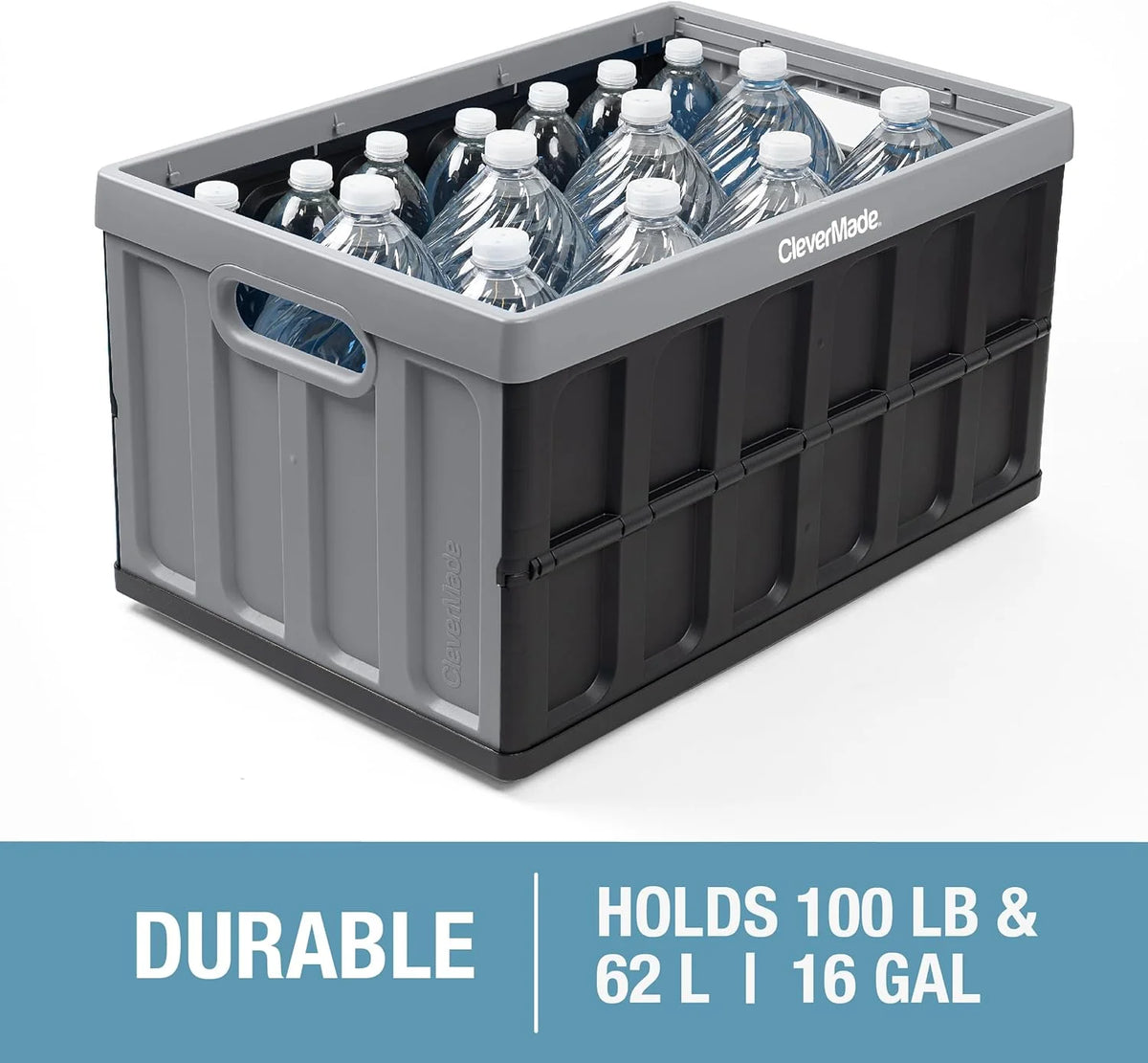 CleverMade 3 Pack Stackable Collapsible Storage Bin with Lids - 16 Gal Ocean