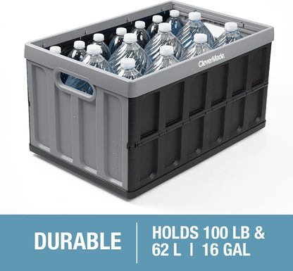 CleverMade 3 Pack Stackable Collapsible Storage Bin with Lids - 16 Gal Ocean