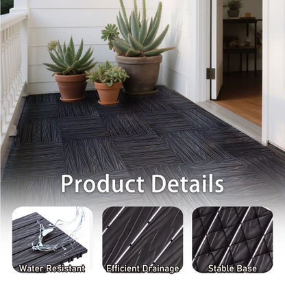 76 Pack Interlocking Deck Tiles, 11.42"x11.42", Polypropylene, Waterproof Outdoor Flooring, 3D Wood Grain Plastic, for Patio, Balcony, Backyard