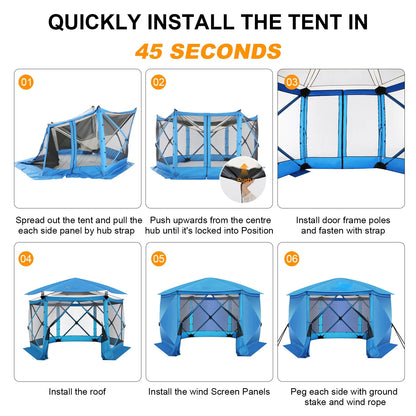 COBIZI 12x12 Pop Up Canopy Gazebo, Outdoor Canopy Tent Screen House with 5 sidewalls and Netting for Camping, Waterproof, UV Resistant, Ez Set-up Party Tent with Carrying Bag and Ground Stakes,Brown