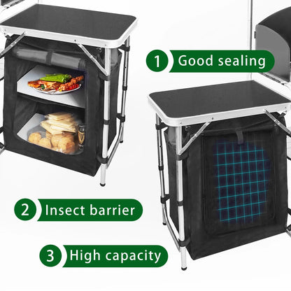Camping Kitchen Station Aluminum Outdoor Cook Table Camping Table Black