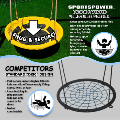 Sportspower Amelia Wooden Swing Set with 2-Person Saucer Swing, 6' Blow Molded Slide, Swing, Play Fort, Heavy Duty Double A-Frame, Lifetime Warranty on Slide