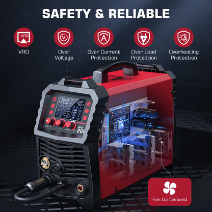 ARCCAPTAIN 6 in 1 MIG Welder Machine, 200A Gas Welders w/ Flux Core MIG/Stick/Lift TIG/Spot Welding/Spool Gun Function