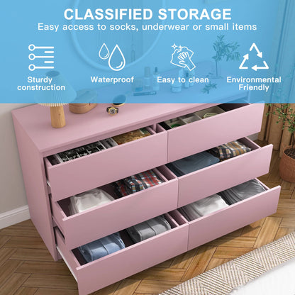 Kadyn White Chest of Drawer, 6 Double Drawer Dresser for Bedroom, Modern Storage Cabinet for Living Room, Dresser