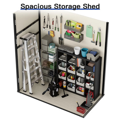 Sunmthink 5.0' X 3.1' Resin Outdoor Shed with Base Frame, Plastic Shed with Lockable Door, for Garden, Ptaio, Backyard, Gray