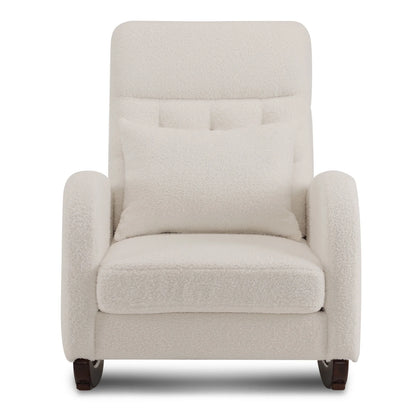 Ktaxon Rocking Accent Chair Glider Reading Chair Comfy Teddy Velvet Upholstered Single Sofa Rocker for Living Room, Nursery, Bedroom Beige