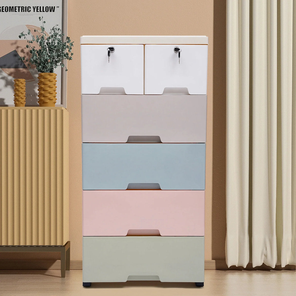 5-Layer Living Room Cabinet Baby Clothes Storage Plastic Chest Of Drawers Household Kids Clothes Forcer Plastic Storage 6 Drawers Toy Books Storage PP Material Colorful Drawer Clothes Cabinets