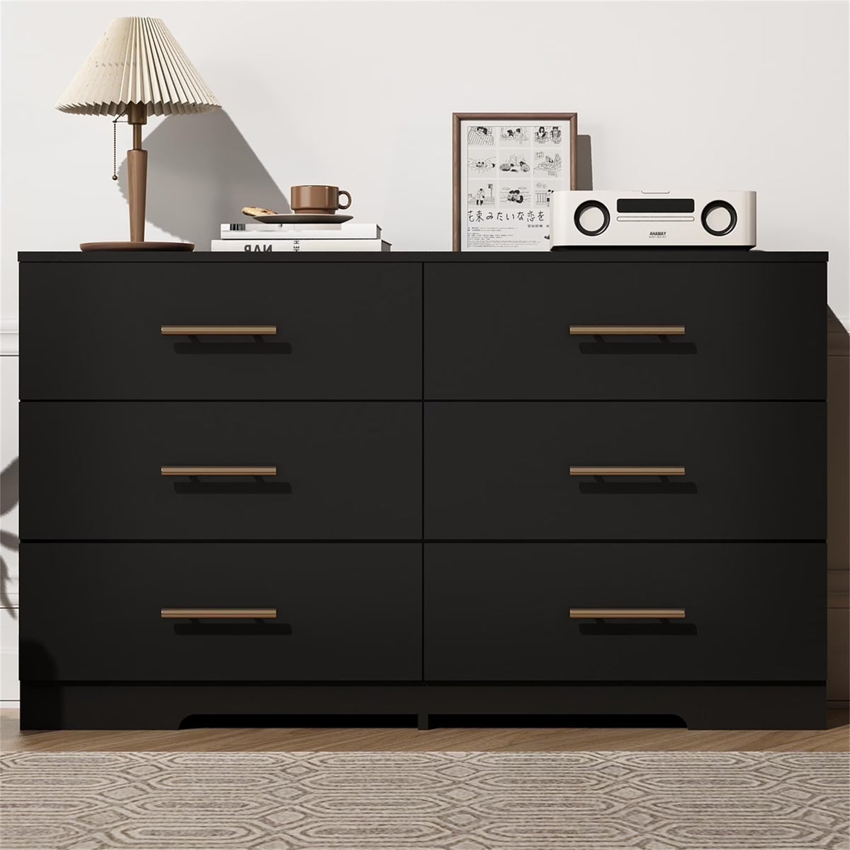 Kadyn White Chest of Drawer, 6 Double Drawer Dresser for Bedroom, Modern Storage Cabinet for Living Room, Dresser