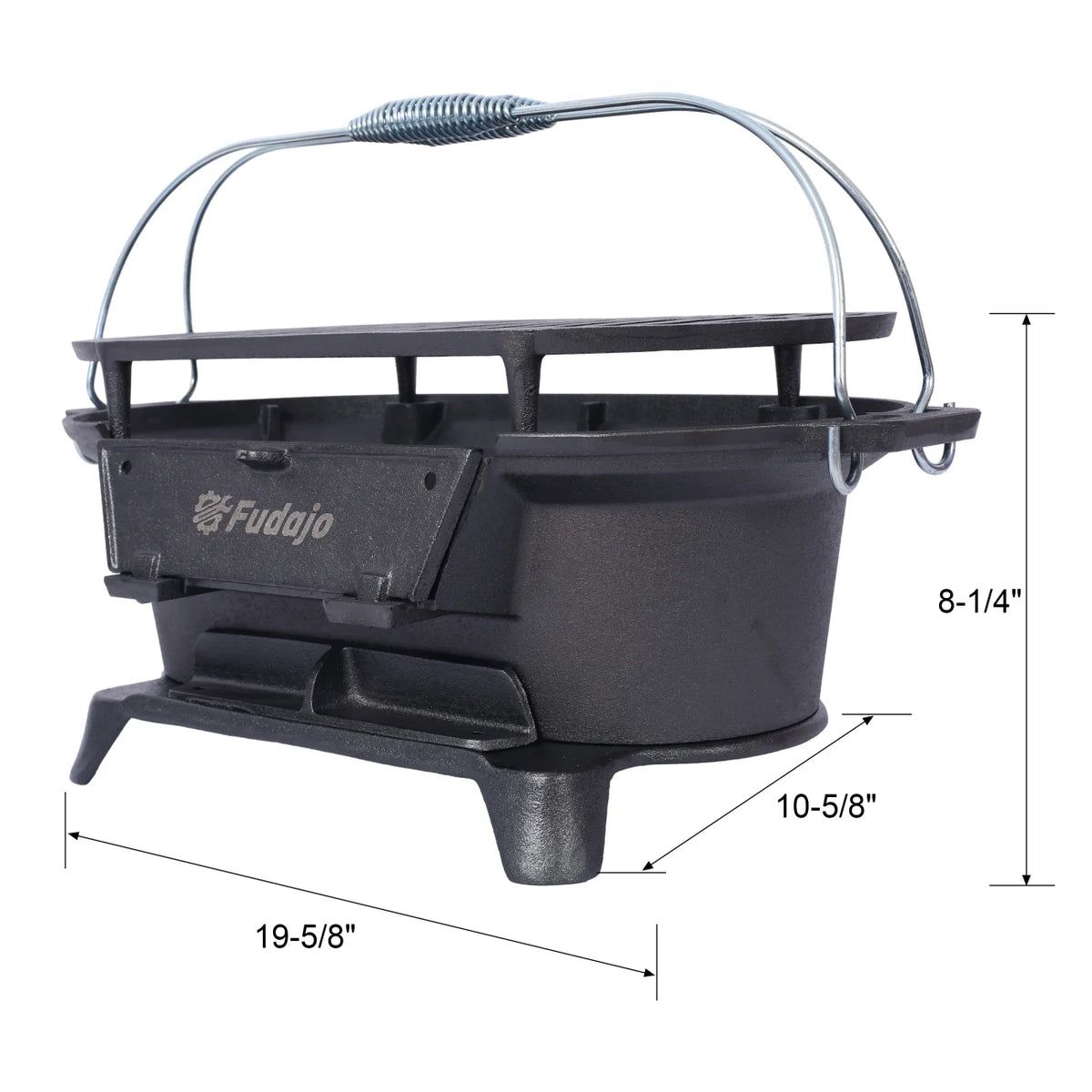 Hibachi Grill, 16" Portable Cast Iron Outdoor Tabletop Grill, Handled Mini Japanese BBQ Charcoal Stove, Small Durable Camping Cast Iron Grill with Grate Hook