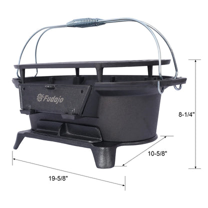 Hibachi Grill, 16" Portable Cast Iron Outdoor Tabletop Grill, Handled Mini Japanese BBQ Charcoal Stove, Small Durable Camping Cast Iron Grill with Grate Hook