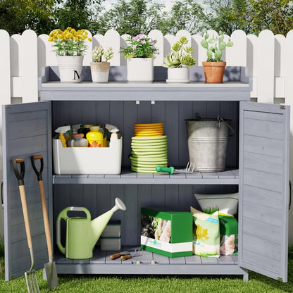 Lofka Outdoor Storage Cabinet, Outdoor Potting Bench Table with Removable Shelves for Yard, Garden,  Waterproof Wood