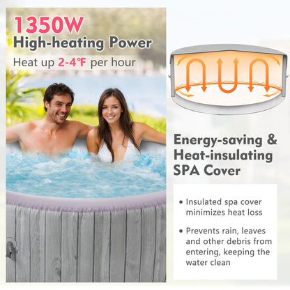 Round Hot Tub Surround Furniture, Spa Surround Outdoor Rattan Sectional Sofa Set with Mini Sofa, Solid Acacia Wood Hot Tub Storage Surround Patio Furniture Set, Gray Cushion