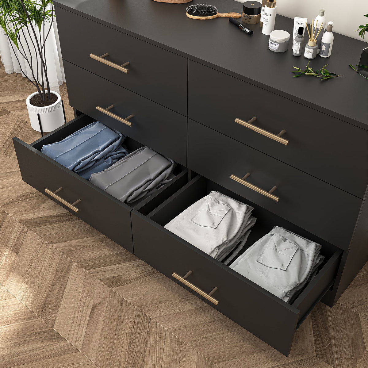 Kadyn White Chest of Drawer, 6 Double Drawer Dresser for Bedroom, Modern Storage Cabinet for Living Room, Dresser