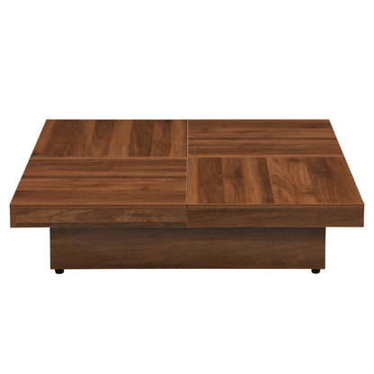 PORKISS Square Coffee Table, Modern Coffee Table with Sliding Top and Storage Space, Cocktail Table with Storage and Grain Veneer Finish, Freestanding Storage Coffee Table for Living Room, Walnut