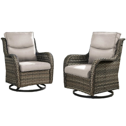Gymojoy Outdoor Rocking Chairs Set of 2, All Weather PE Wicker Swivel Patio Glider Chairs, Garden Outdoor Furniture Set for Backyard Deck,Blue