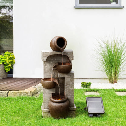 Teamson Home 28.5" Solar Powered 4-Tier Cascading Bowls & Stacked Stones Garden Water Fountain with LED Lights, Brown