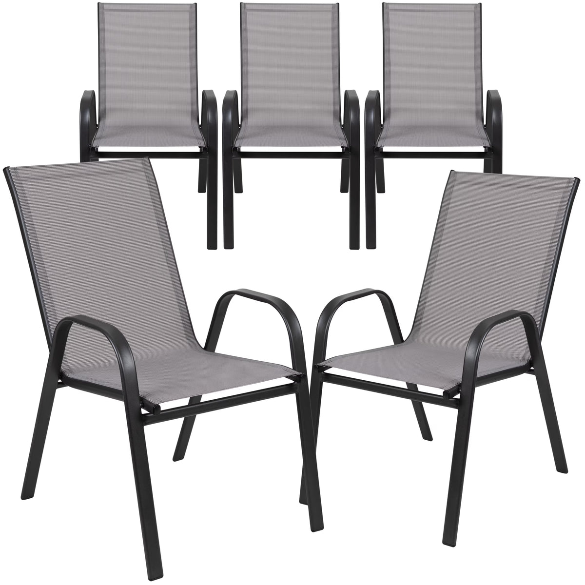 Flash Furniture 5 Pack Brazos Series Brown Outdoor Stack Chair with Flex Comfort Material and Metal Frame