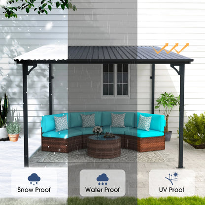 8' x 10' Outdoor Pergola Gazebo, Lean to Awnings Gazebos, Heavy Duty Hard Top Metal Pergola with Roof, for Patio, Backyard, Decks, Poolside