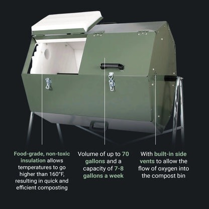 Jora Composters JK270A 70 Gallon Dual Chamber Steel Compost Tumbler Bin