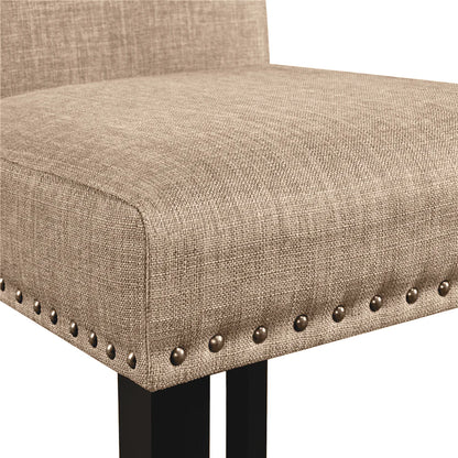 Easyfashion Set of 2 Classic Upholstered Dining Chair, Khaki