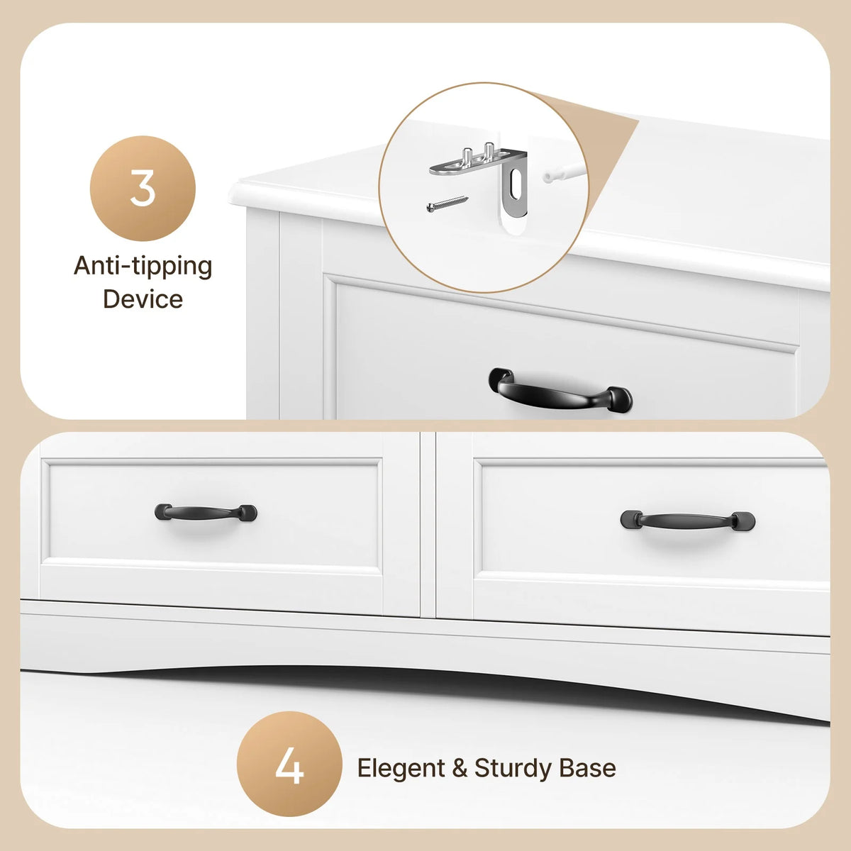 6 Drawer White Dresser,Lofka Modern Wood Double Chest, Versatile Dressers for Bedroom Office Living Room