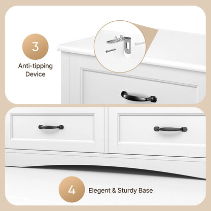 6 Drawer White Dresser,Lofka Modern Wood Double Chest, Versatile Dressers for Bedroom Office Living Room