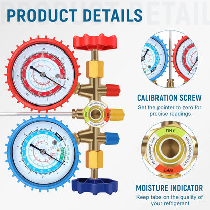 4 CFM AC Vacuum Pump and Gauge Set, for Mini Split/HVAC/Auto Systems,Manifold Gauge Kit Compatible with R134a R12 R22 R502, with R134a Can Tap