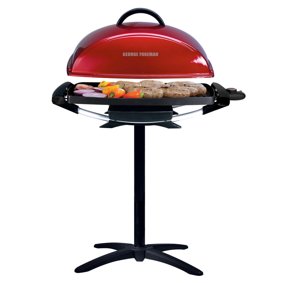 George Foreman Indoor Outdoor Electric Grill, Non-Stick Grill Griddle Plate, Healthy Grilling Drip Tray Reduces Fat, Portable Barbeque