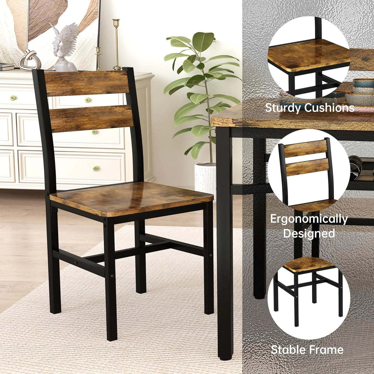 Lamerge Sets for 4, Dining Room Table with 4 PU Leather Upholstered Chairs, Modern Wood Kitchen Table and Chairs Set, Square Dinette Sets for Breakfast Nook, Gray