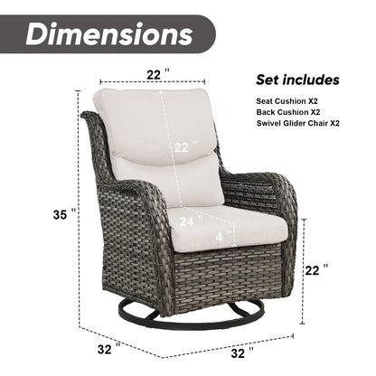 Gymojoy Outdoor Rocking Chairs Set of 2, All Weather PE Wicker Swivel Patio Glider Chairs, Garden Outdoor Furniture Set for Backyard Deck,Blue