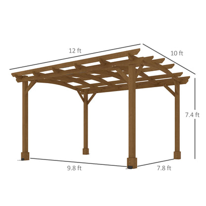 Outsunny 10' x 12' Outdoor Pergola, Wood Gazebo Grape Trellis with Arched Roof, Stable Structure for Climbing Plant Support, Dark Brown