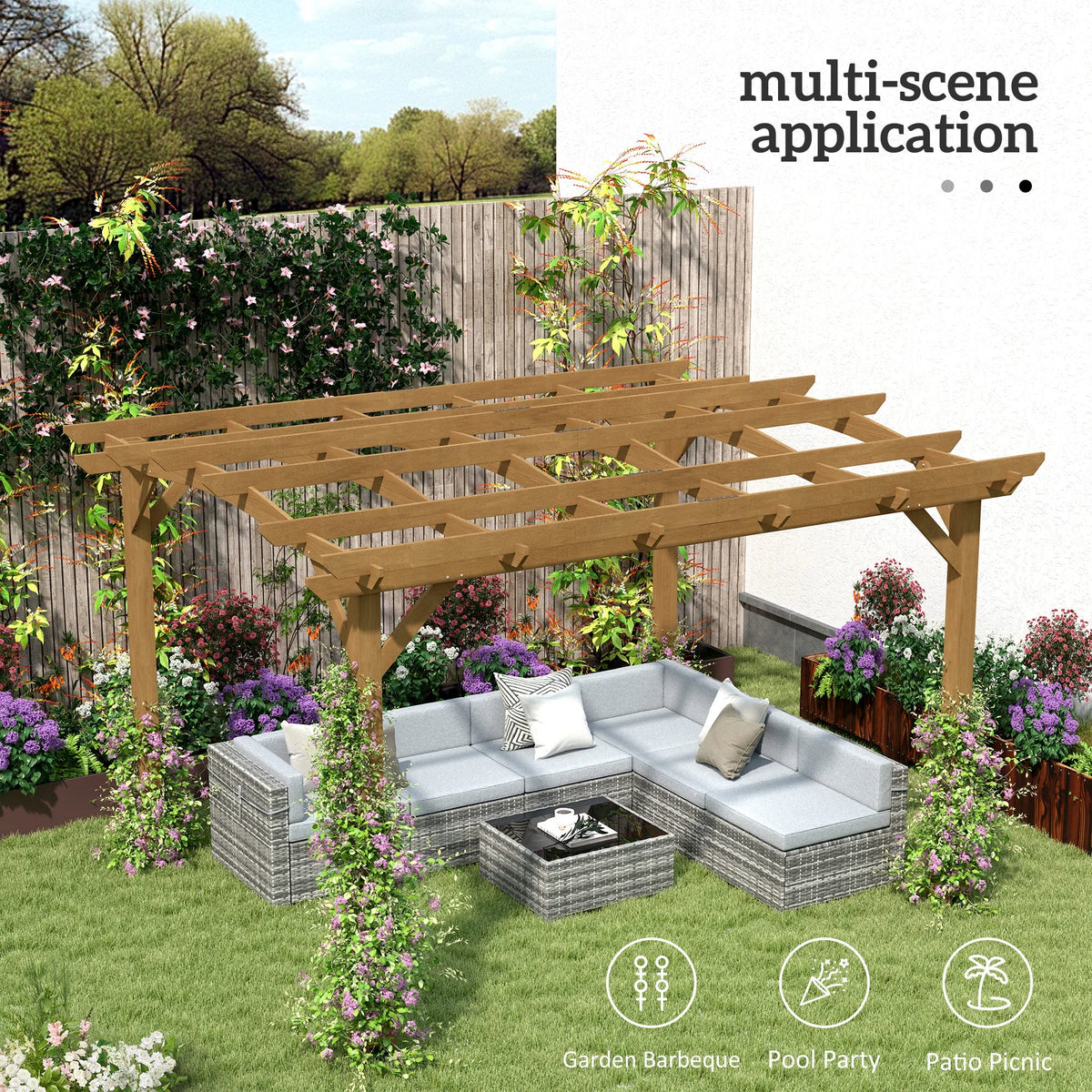 Outsunny 10' x 12' Outdoor Pergola, Wood Gazebo Grape Trellis with Arched Roof, Stable Structure for Climbing Plant Support, Dark Brown