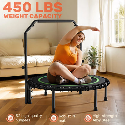 BCAN 450 LBS Foldable Mini Trampoline, 40" Fitness Trampoline with Bungees, Stable & Quiet Exercise Rebounder for Kids/Adults