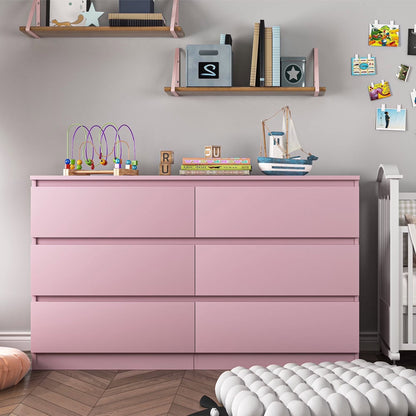 Kadyn White Chest of Drawer, 6 Double Drawer Dresser for Bedroom, Modern Storage Cabinet for Living Room, Dresser