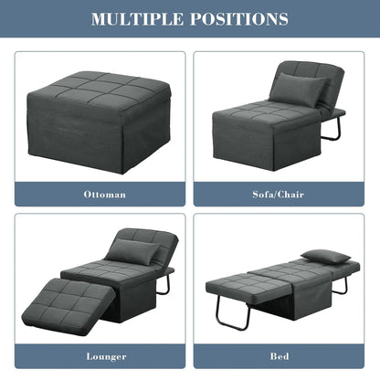 Ainfox Folding Sofa Bed, 4 in 1 Daybeds Ottoman Chair Lounge Couch for Guest Sleeper, Suitable for Modern Living Room, Bedroom, Small Single Size(Dark Grey)