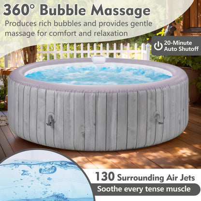Round Hot Tub Surround Furniture, Spa Surround Outdoor Rattan Sectional Sofa Set with Mini Sofa, Solid Acacia Wood Hot Tub Storage Surround Patio Furniture Set, Gray Cushion